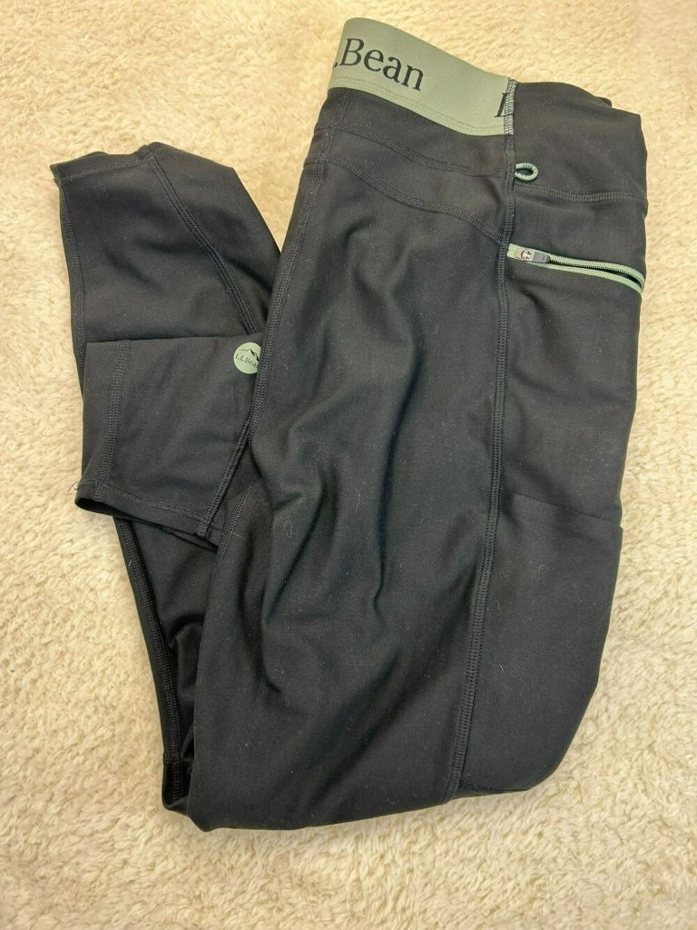 L.L.Bean Womens Black Active Leggings With Pockets Size L Spandex Blend